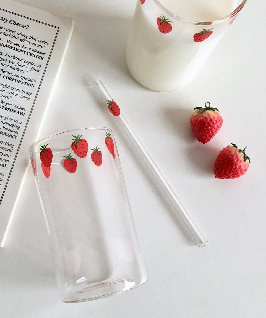 Strawberry Glass With Straw