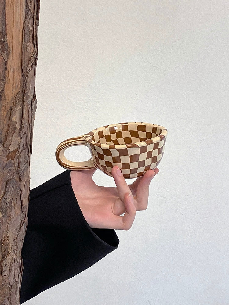 Ceramic Checkerboard Latte Mug