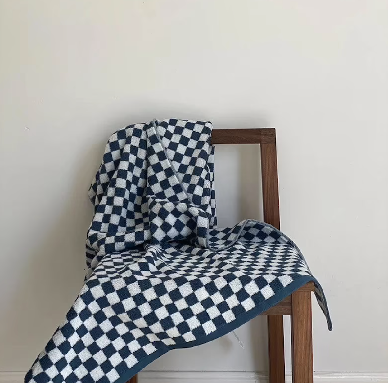 Tan Brown And Blue grey Modern Checkered Checkerboard Bath Towel