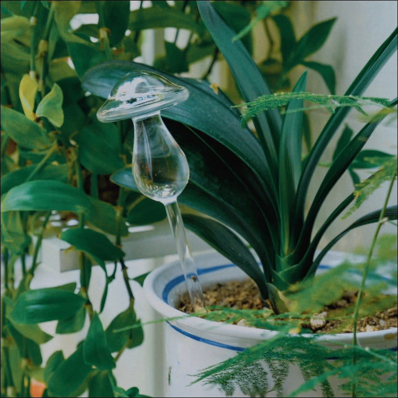 Glass Mushroom Self Watering Globe Yellow
