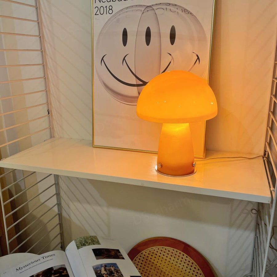 Danish Glass Mushroom Table Lamp