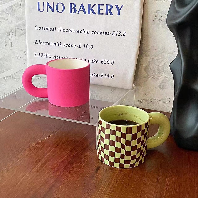 Hot Pink & Checkered Ceramic Mug