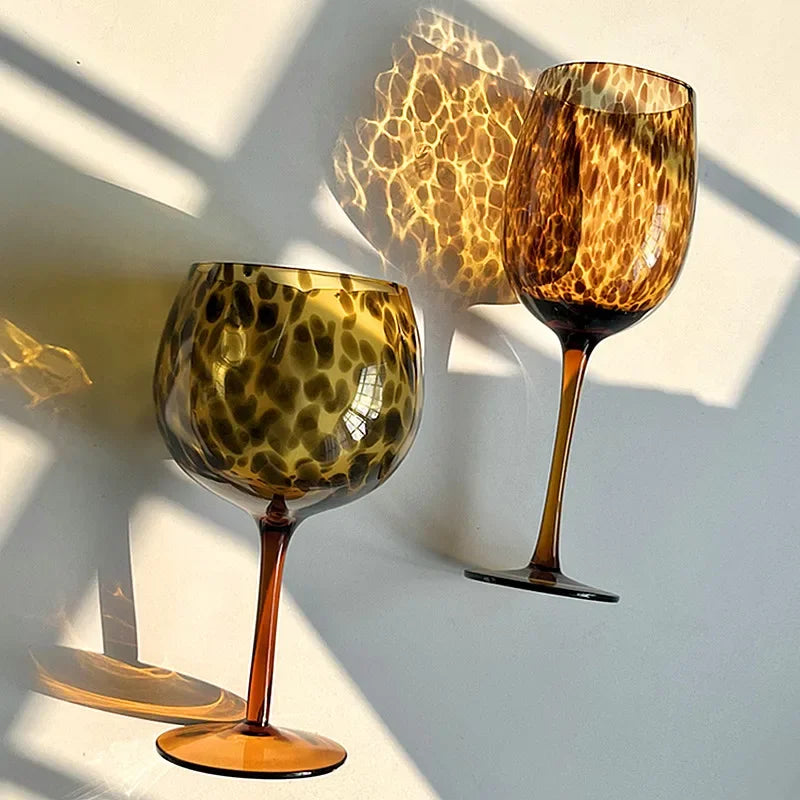 Vintage Amber Leopard Print Wine Glass