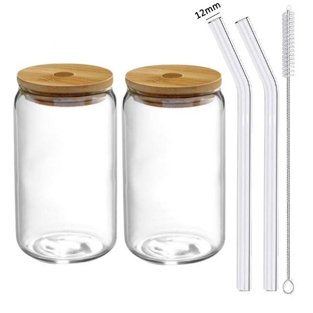 Bubble Glass Cup With Lid and Straw