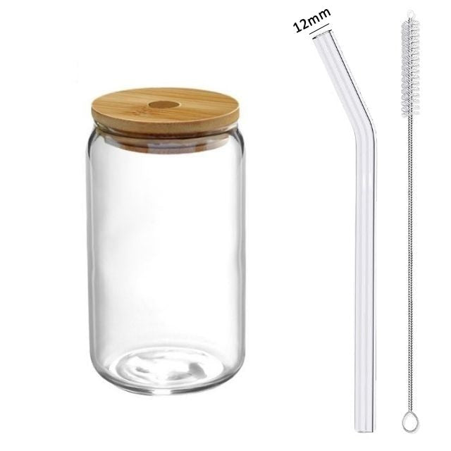 Bubble Glass Cup With Lid and Straw