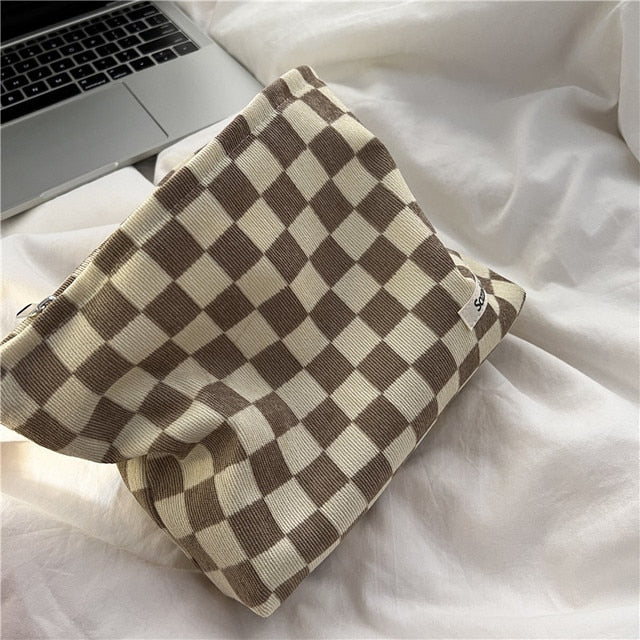 Checkerboard Corduroy Cosmetic Bag