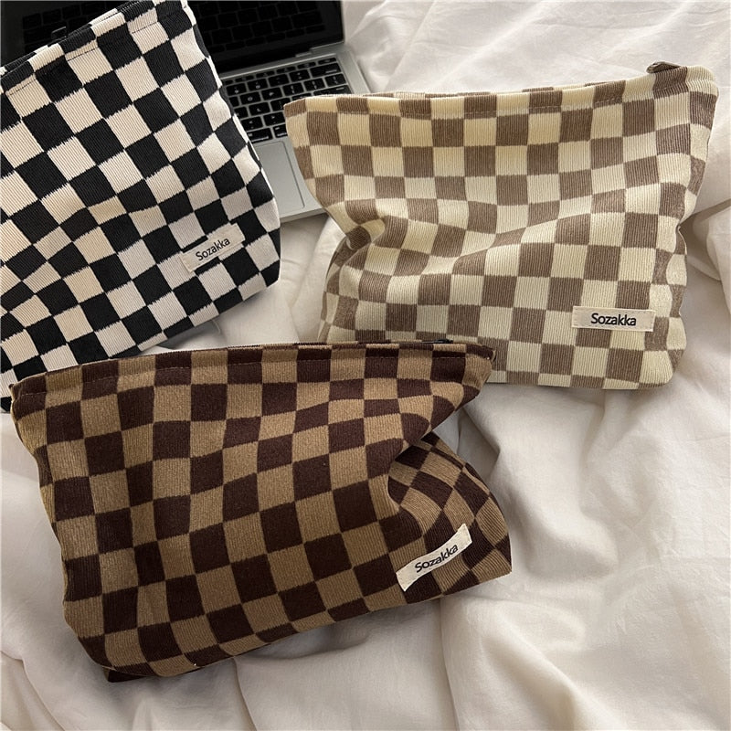 Checkerboard Corduroy Cosmetic Bag