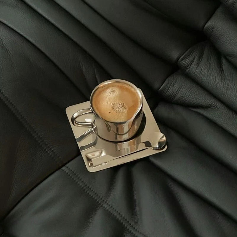 Stainless Steel Coffee Mug and Tray