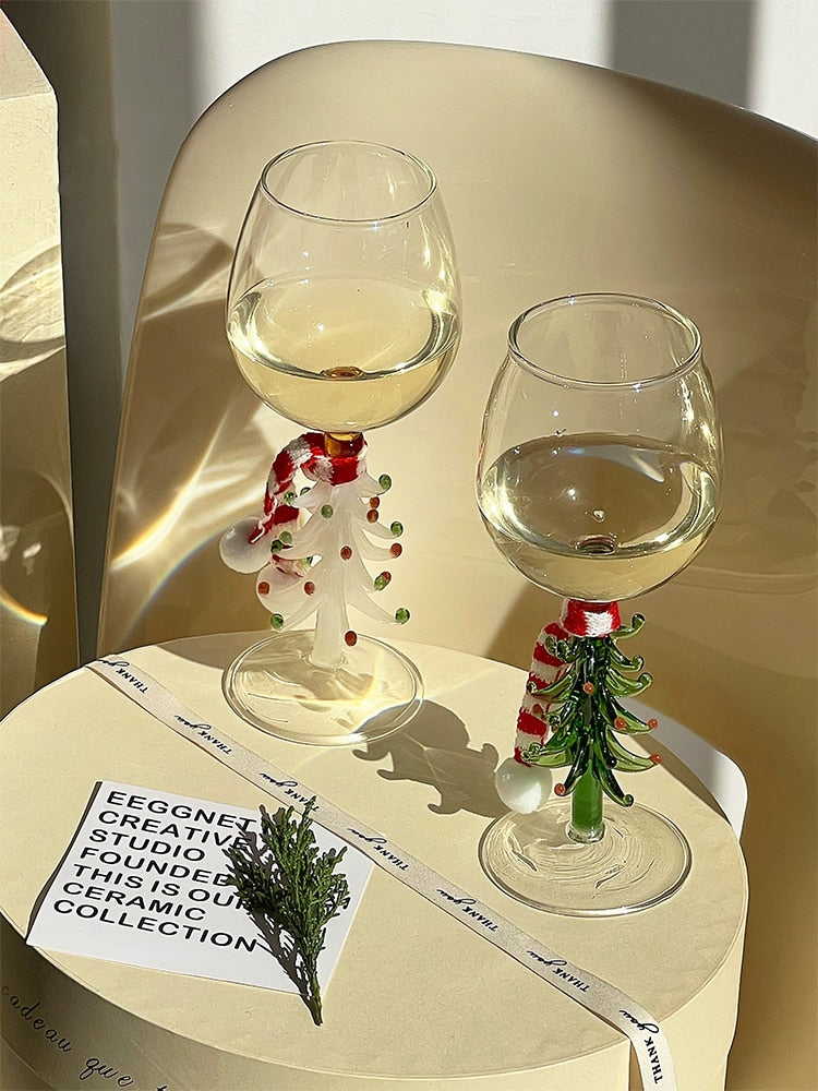 Holiday Wine Glass Green Tree Stem