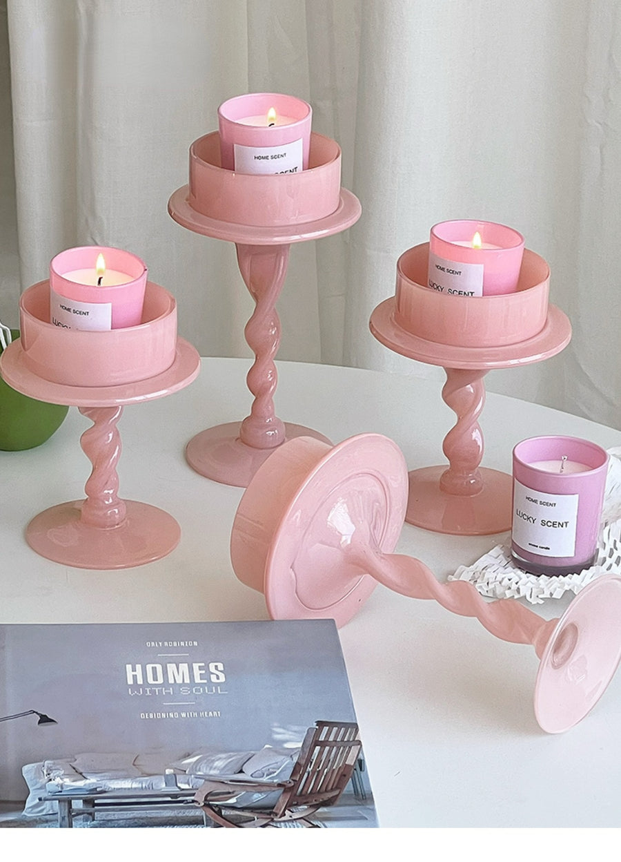 Pink Glass Candle Holder