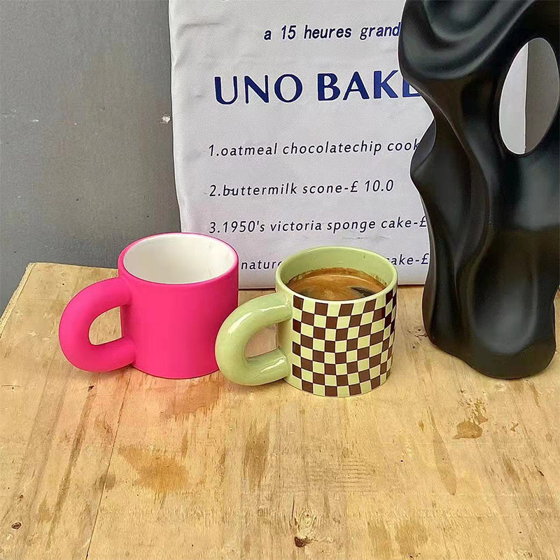 Hot Pink & Checkered Ceramic Mug