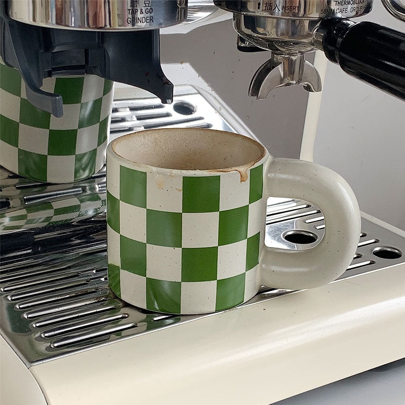 Retro Green Checkerboard Ceramic Mug