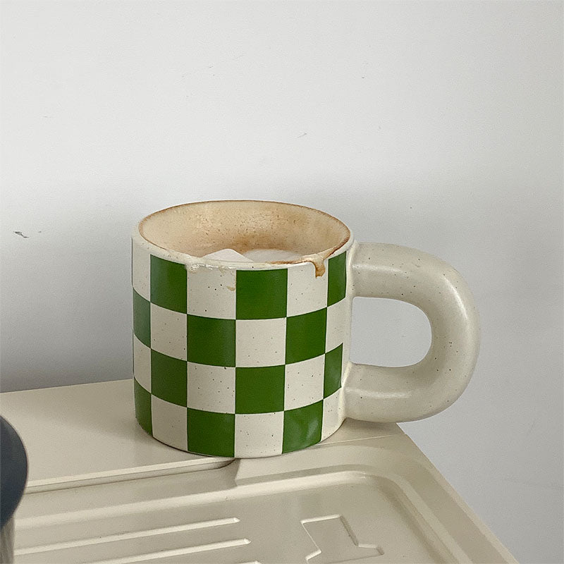 Retro Green Checkerboard Ceramic Mug